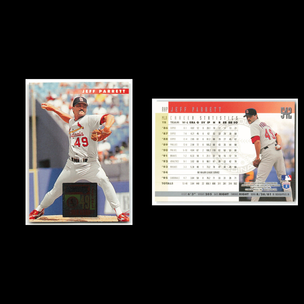 Jeff Parrett #542 1996 Donruss St. Louis Cardinals Baseball Card MLB NM