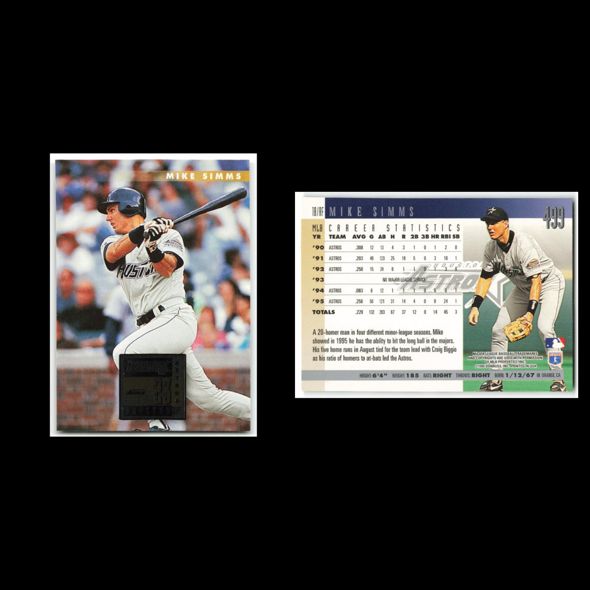 Mike Simmms #499 1996 Donruss Houston Astros Baseball Card MLB NM