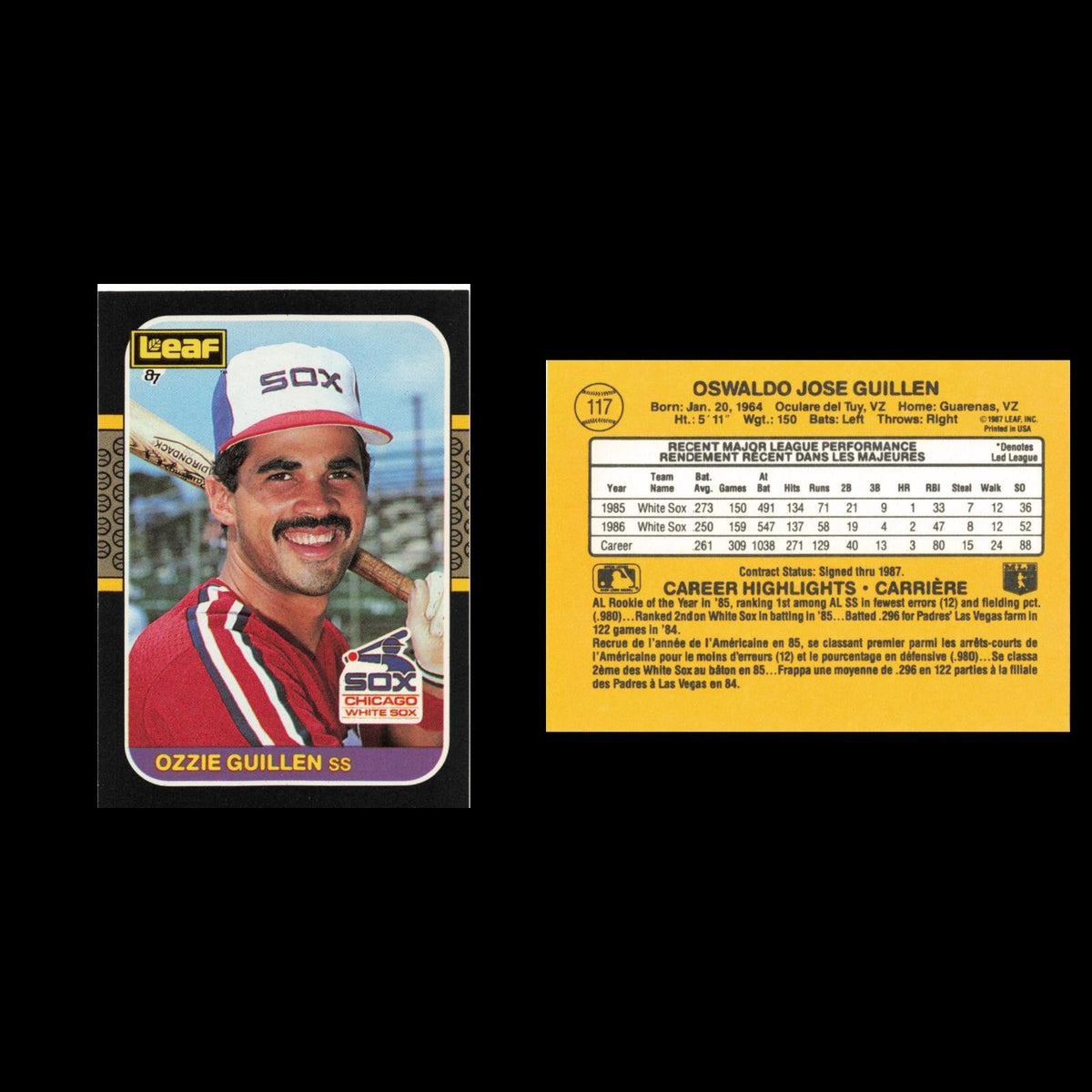 Ozzie Guillen #117 1987 Leaf Chicago White Sox Baseball Card MLB NM