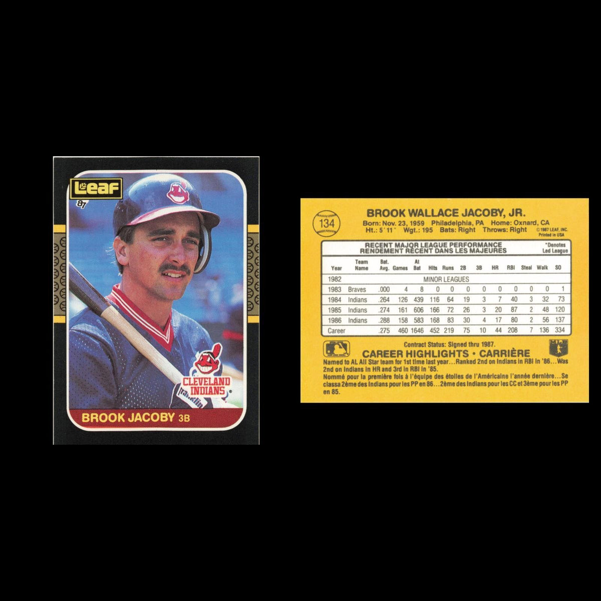 Brook Jacoby #134 1987 Leaf Cleveland Indians Baseball Card MLB NM
