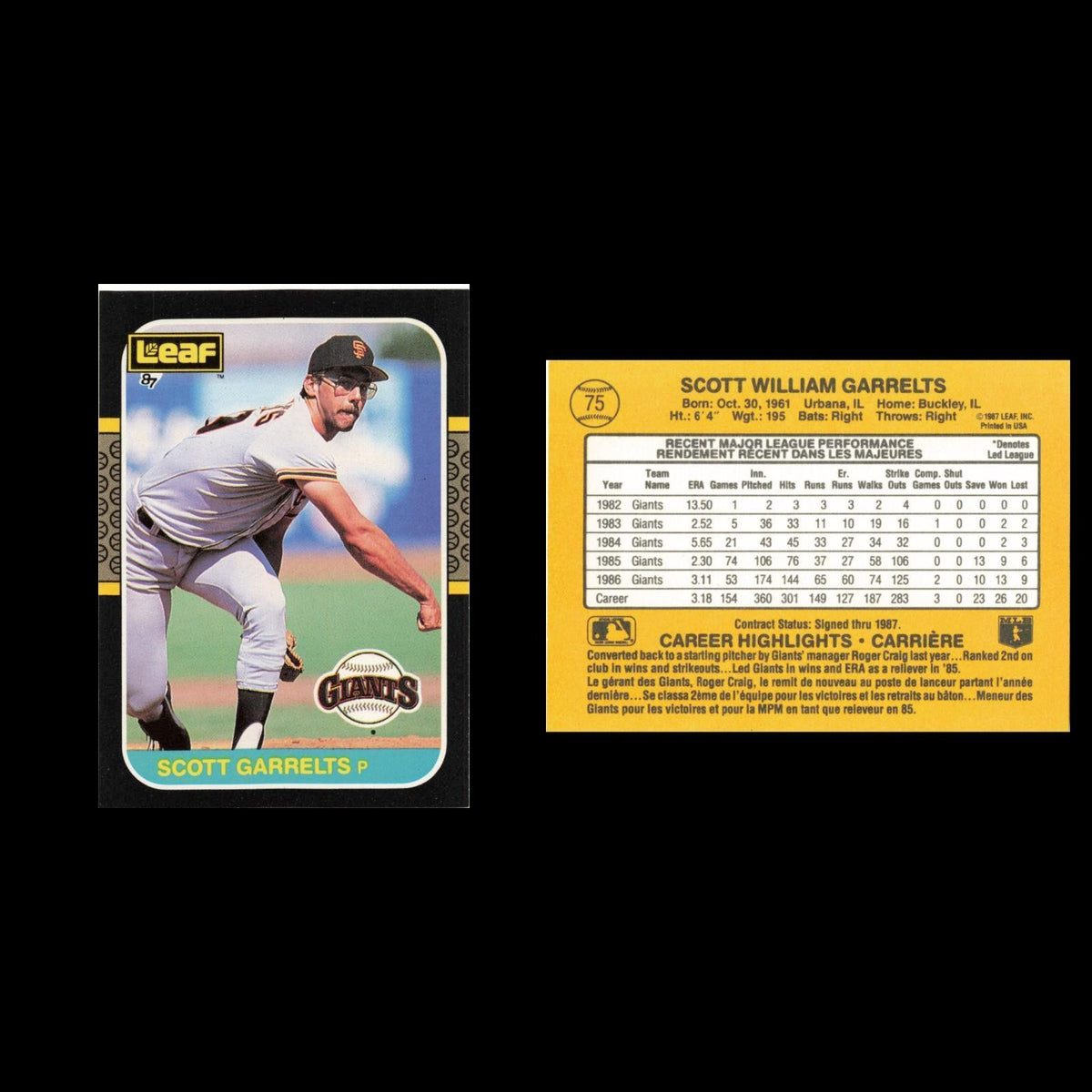 Scott Garrelts #75 1987 Leaf San Francisco Giants Baseball Card MLB NM