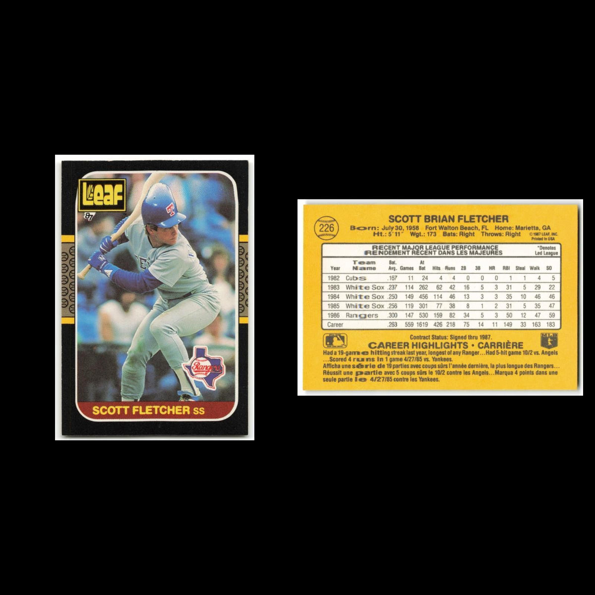 Scott Fletcher #226 1987 Leaf Texas Rangers Baseball Card MLB NM