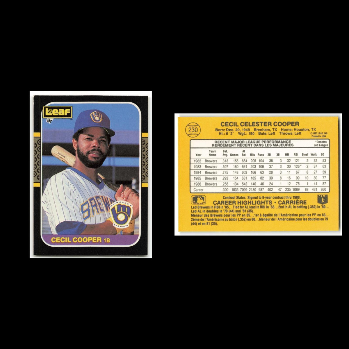 Cecil Cooper #230 1987 Leaf Milwaukee Brewers Baseball Card MLB NM