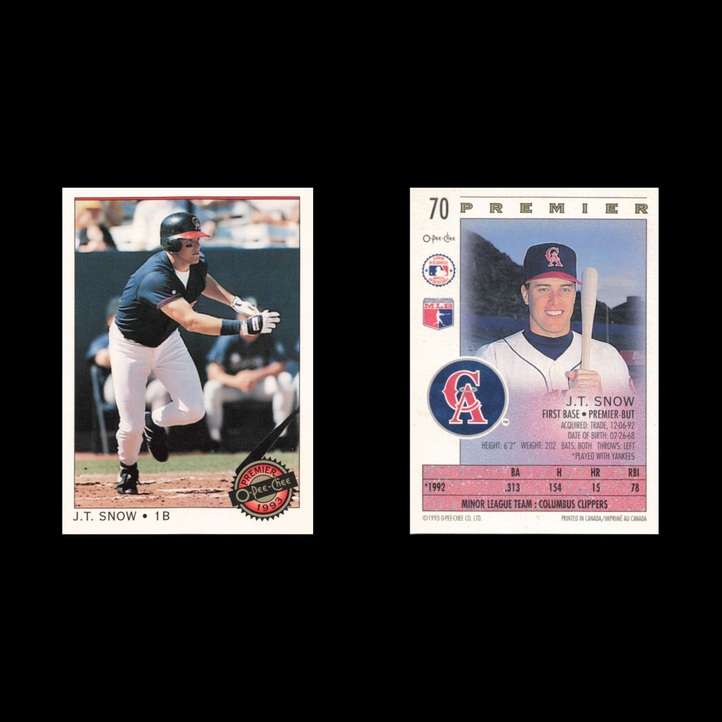 J.T. Snow Rookie #70 1993 O-Pee-Chee Premier California Angels Baseball Card MLB