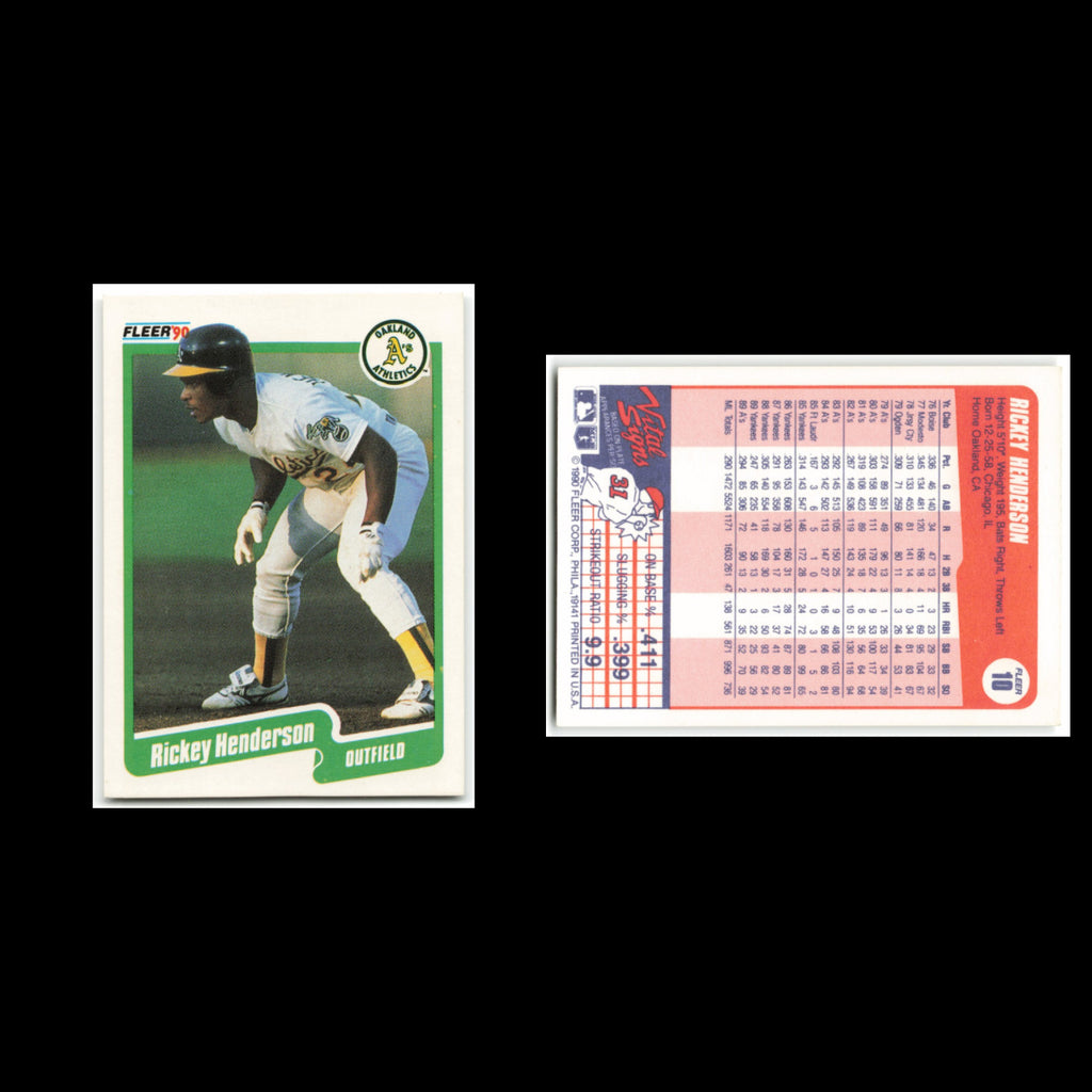 Rickey Henderson Lot 8 Baseball Cards 1990 Fleer Oakland Athletics Set MLB NM
