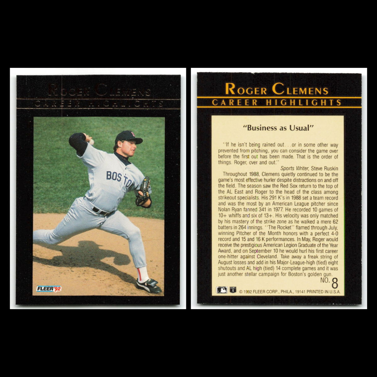 Roger Clemens Lot 10 Baseball Cards 1992 Fleer Boston Red Sox Set Collection MLB