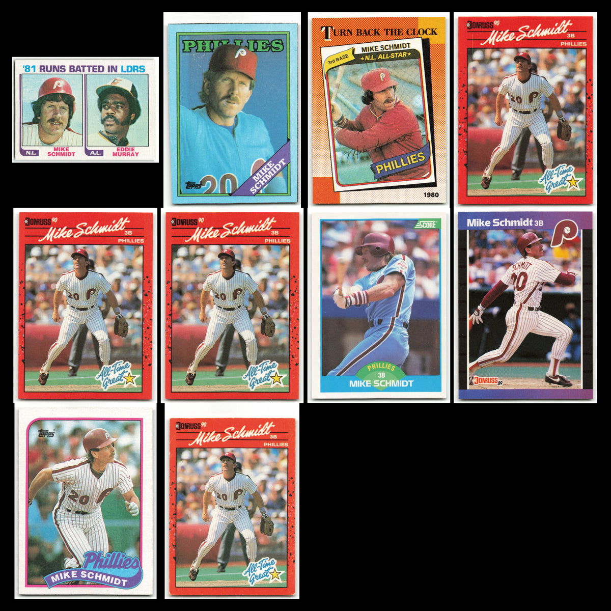 Mike Schmidt Eddie Murray Lot 10 Baseball Cards 1982 Topps Philadelphia Phillies