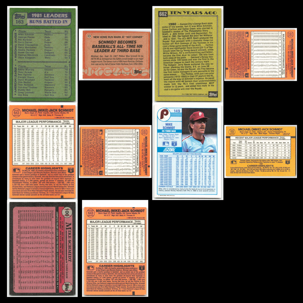 Mike Schmidt Eddie Murray Lot 10 Baseball Cards 1982 Topps Philadelphia Phillies