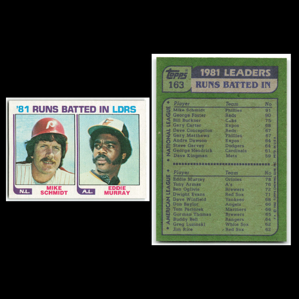 Mike Schmidt Eddie Murray Lot 10 Baseball Cards 1982 Topps Philadelphia Phillies
