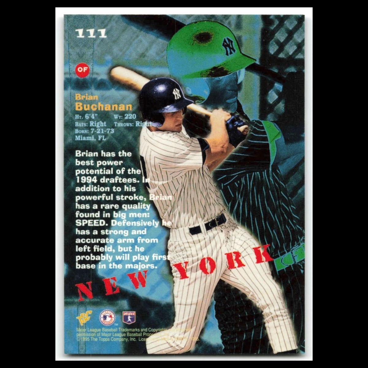 Brian Buchanan Rookie #111 1995 Topps Stadium Club New York Yankees Baseball MLB