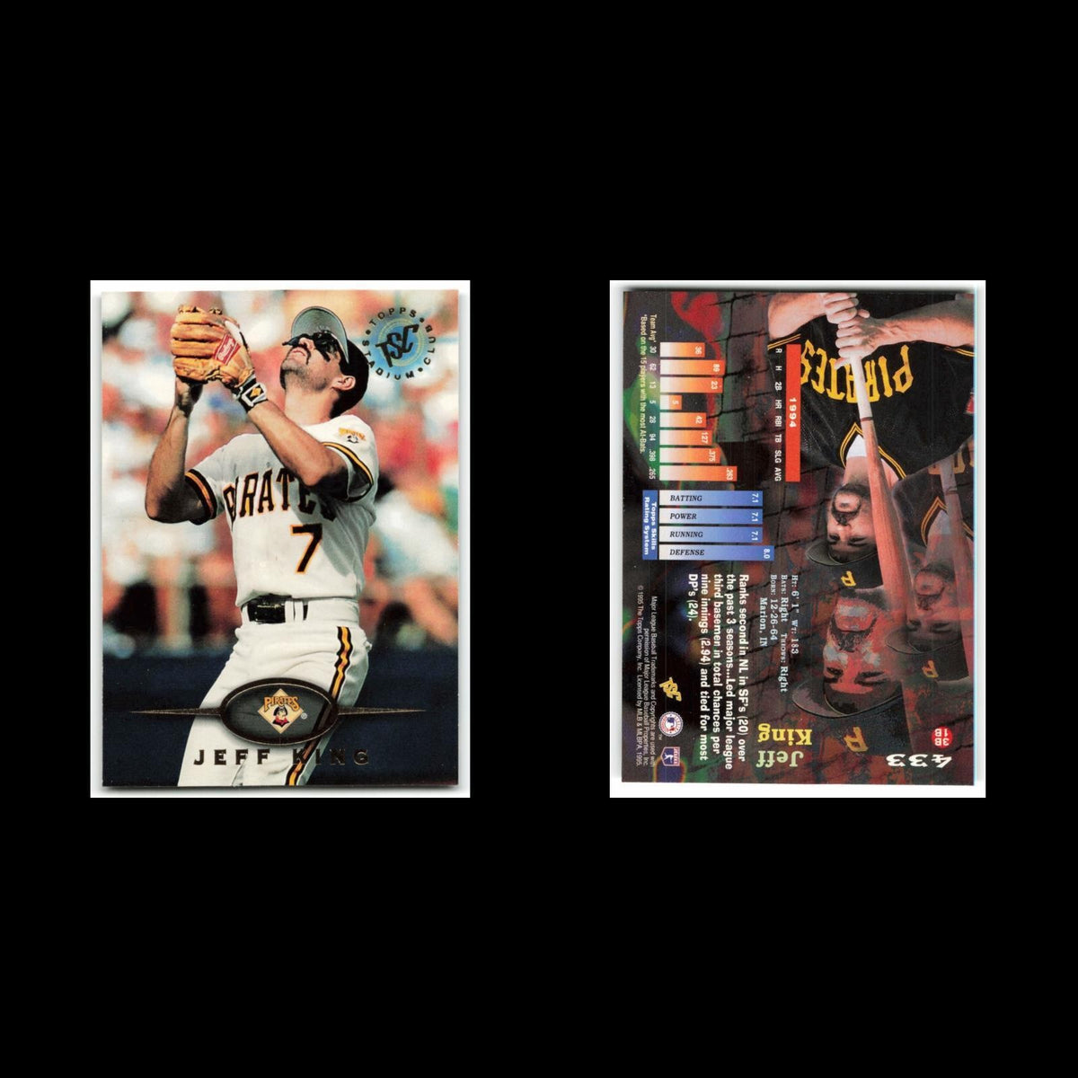 Jeff King #433 1995 Topps Stadium Club Pittsburgh Pirates Baseball Card MLB NM