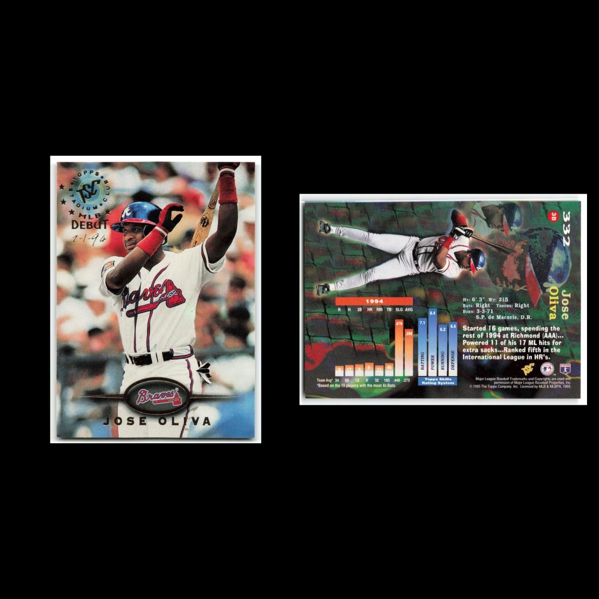 Jose Oliva #332 1995 Topps Stadium Club Atlanta Braves Baseball Card MLB NM