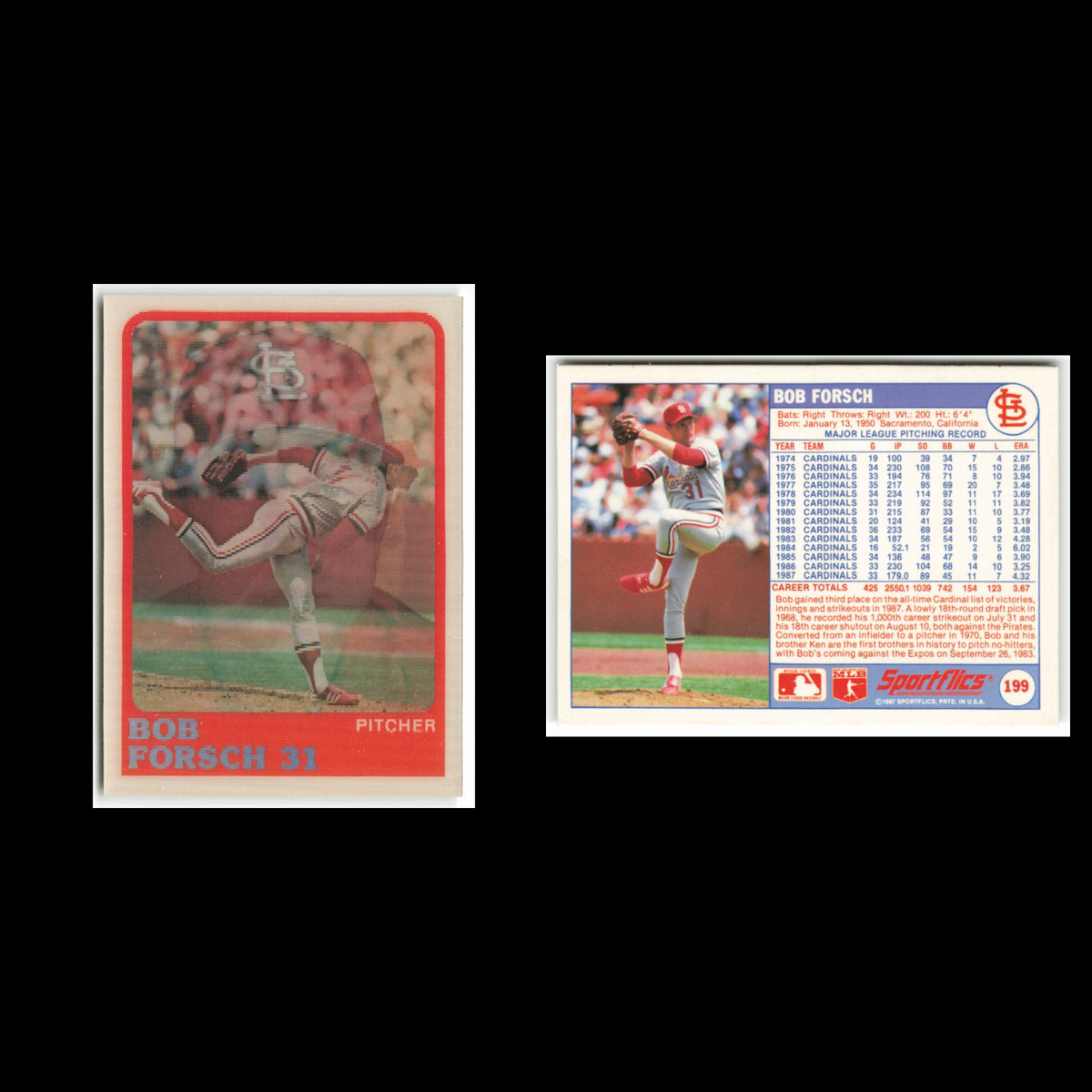 Bob Forsch #199 1988 Sportflics St. Louis Cardinals Baseball Card MLB NM