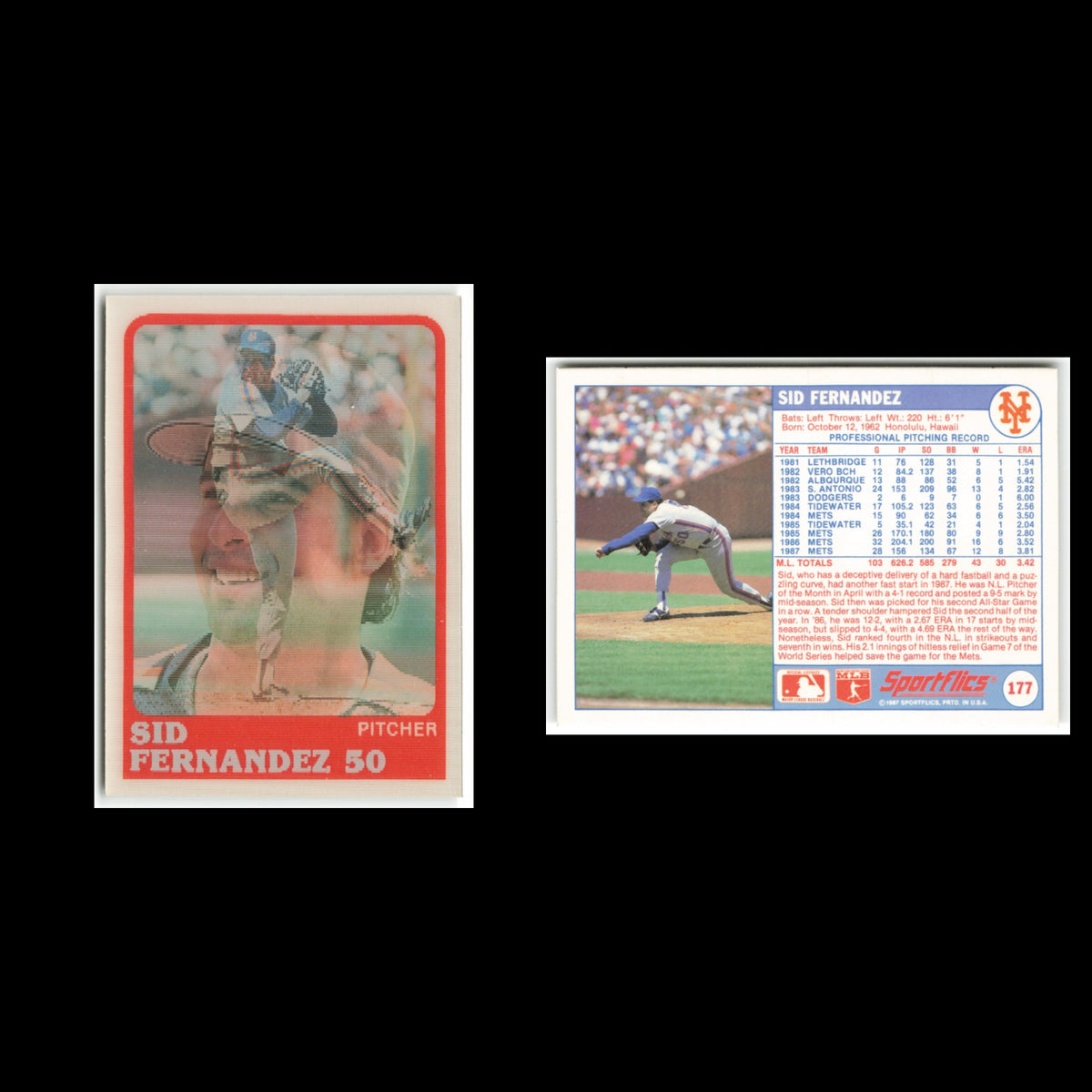 Sid Fernandez #177 1988 Sportflics New York Mets Baseball Card MLB NM