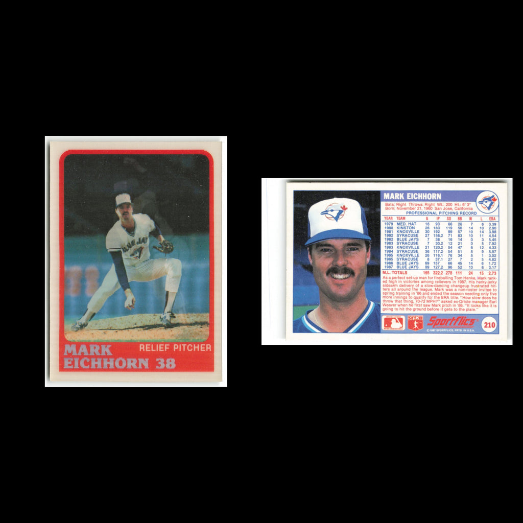 Mark Eichhorn #210 1988 Sportflics Toronto Blue Jays Baseball Card MLB NM