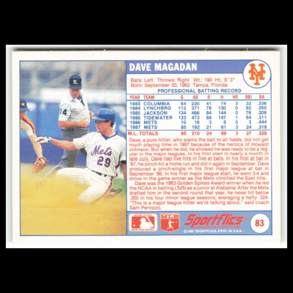 Dave Magadan #83 1988 Sportflics New York Mets Baseball Card MLB NM