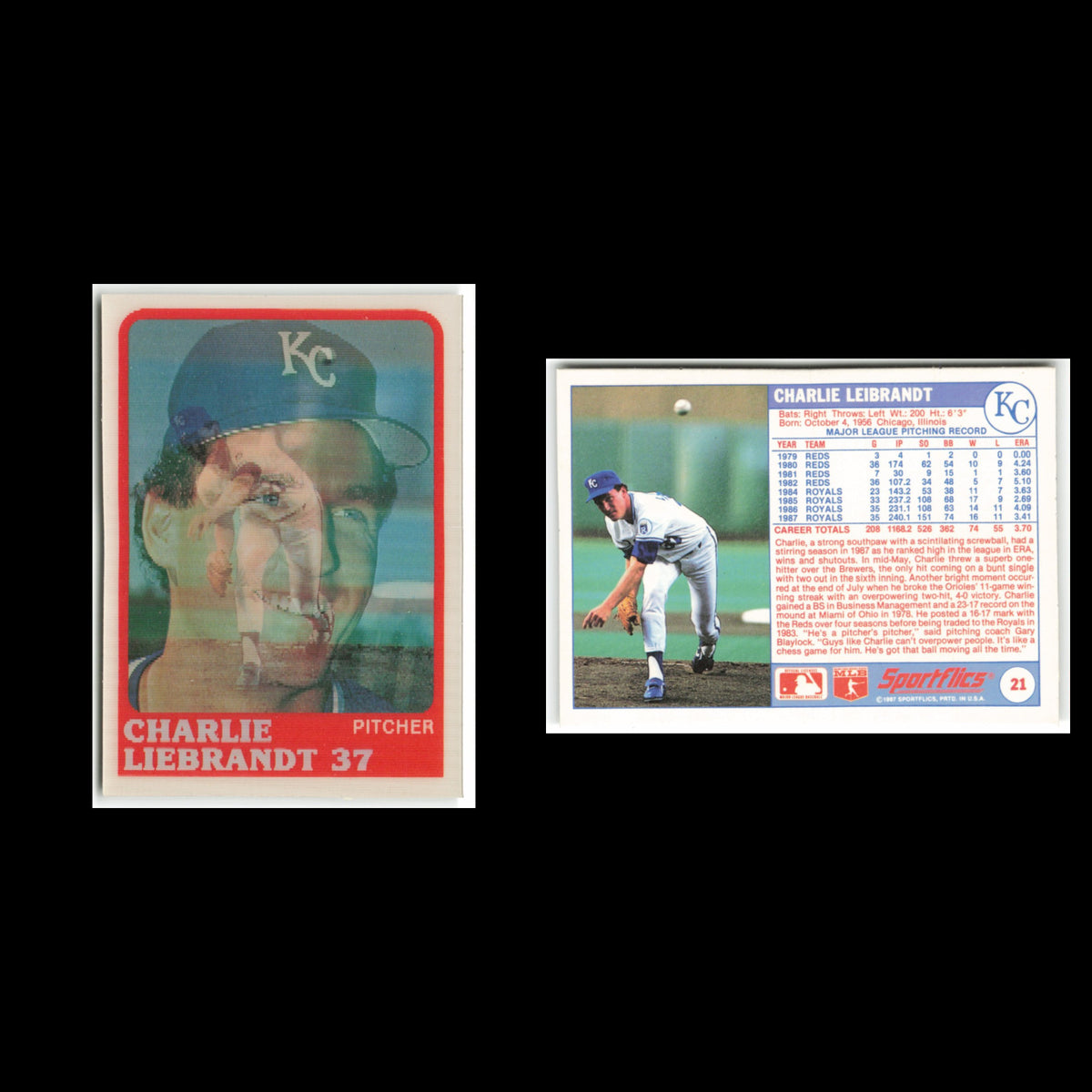 Charlie Leibrandt #21 1988 Sportflics Kansas City Royals Baseball Card MLB NM