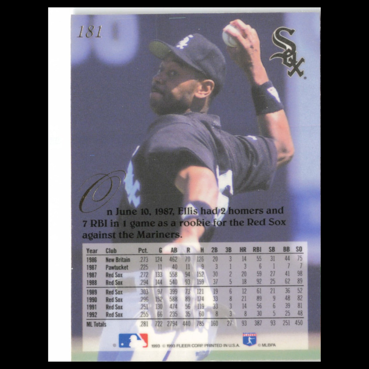 Ellis Burks #181 1993 Flair Chicago White Sox Baseball Card MLB NM