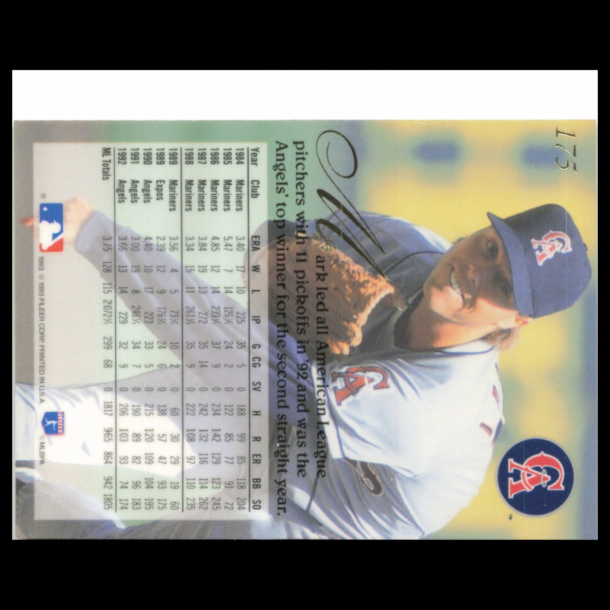 Mark Langston #175 1993 Flair California Angels Baseball Card MLB NM