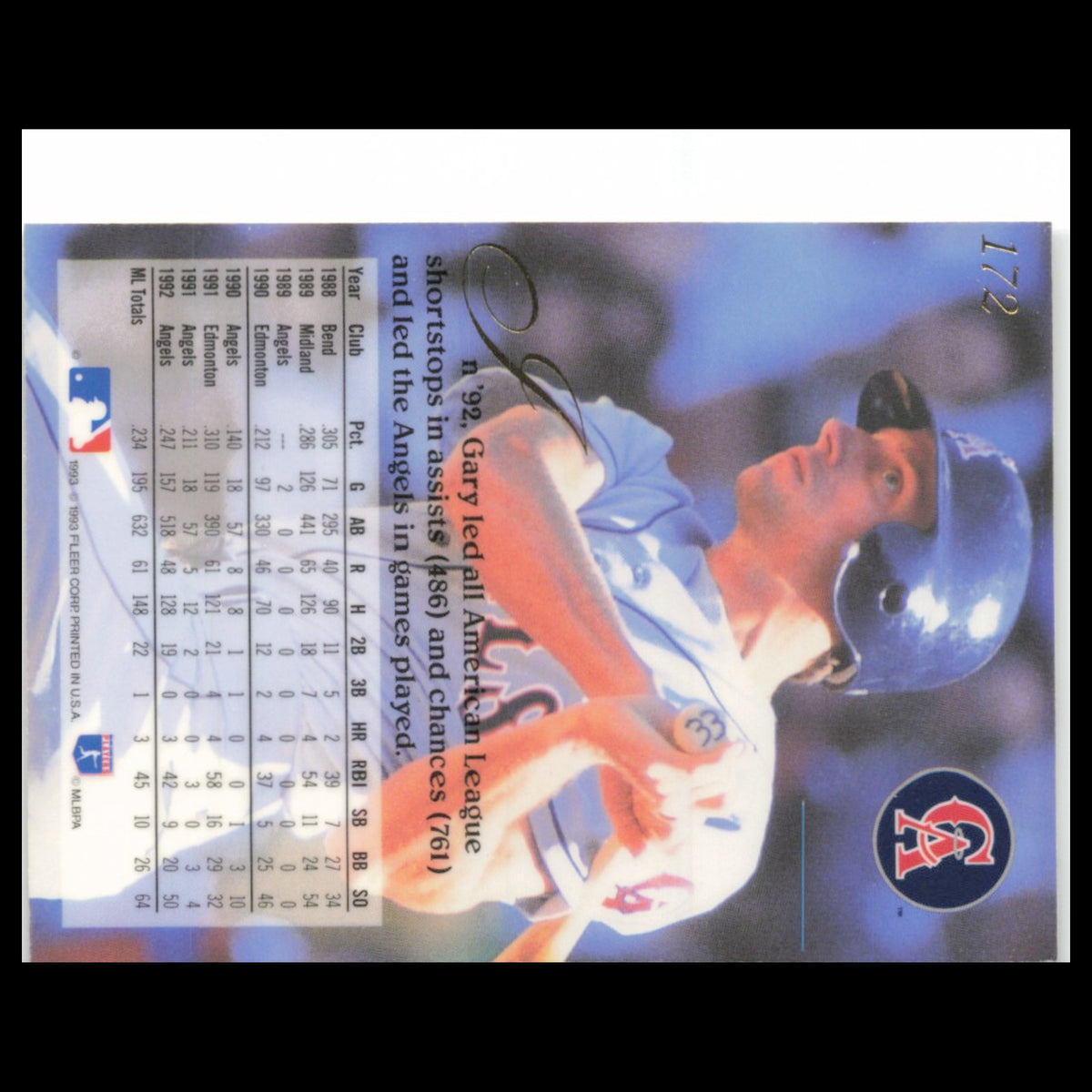 Gary Disarcina #172 1993 Flair California Angels Baseball Card MLB NM