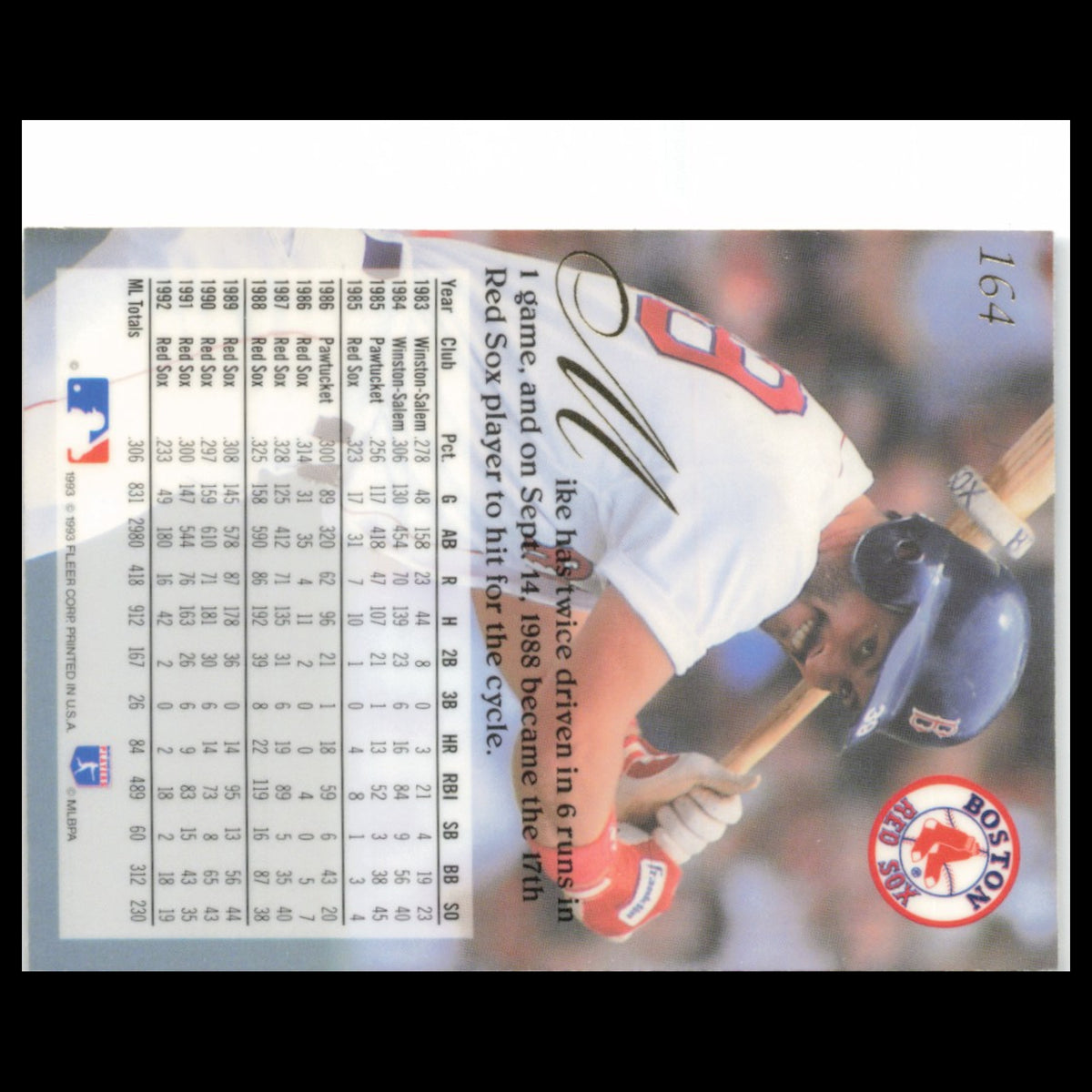 Mike Greenwell #164 1993 Flair Boston Red Sox Baseball Card MLB NM