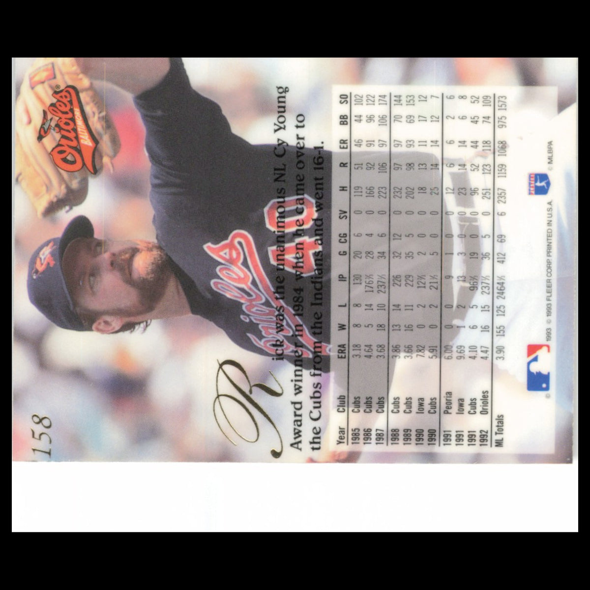 Rick Sutcliffe #158 1993 Flair Baltimore Orioles Baseball Card MLB NM