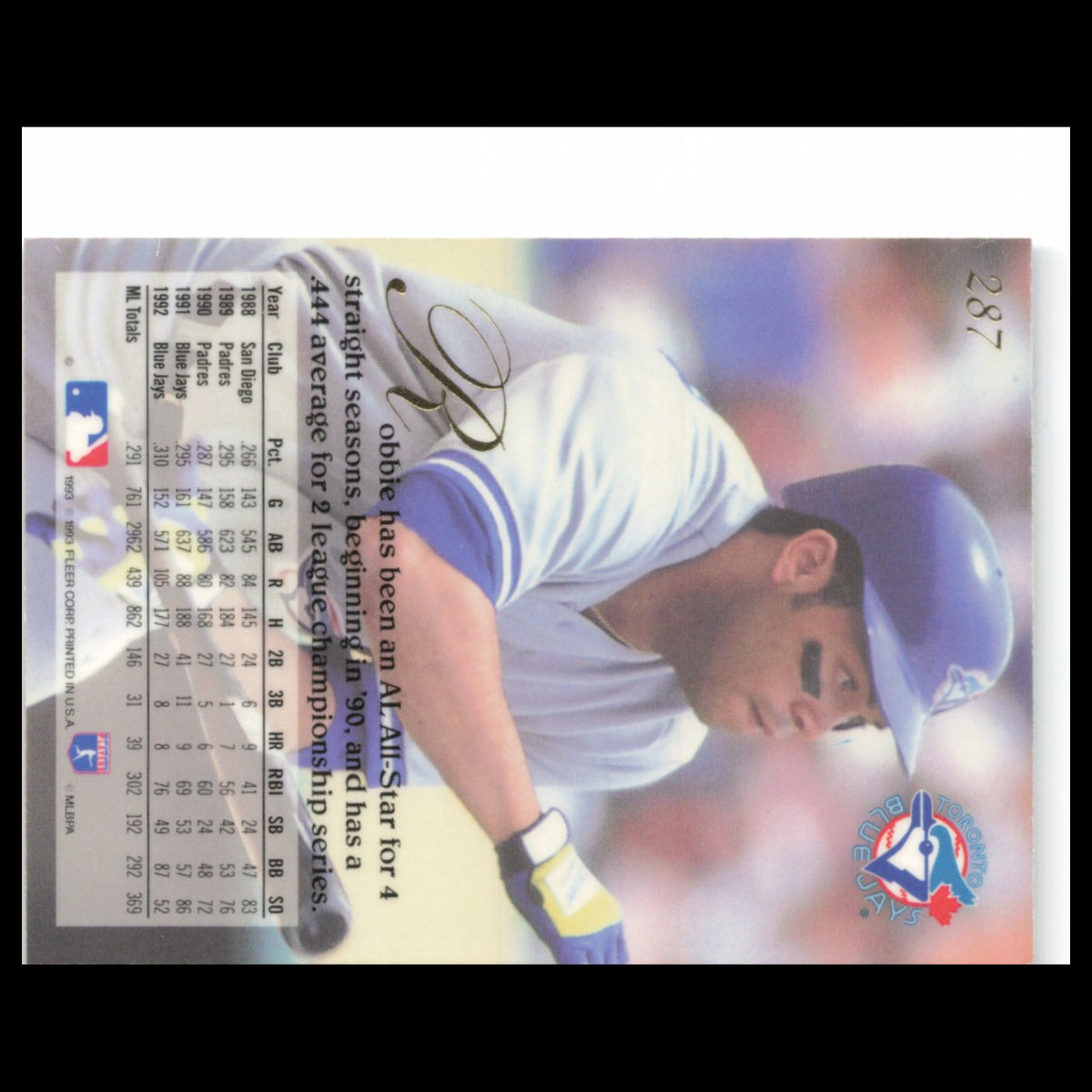 Roberto Alomar #287 1993 Flair Toronto Blue Jays Baseball Card MLB NM