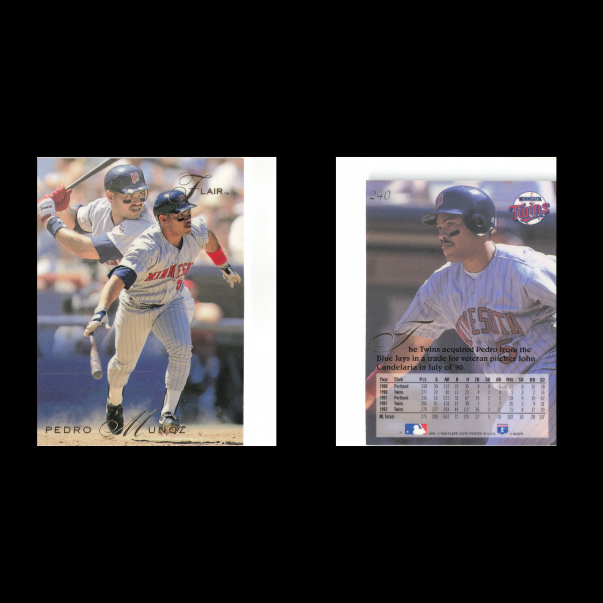 Pedro Munoz #240 1993 Flair Minnesota Twins Baseball Card MLB NM