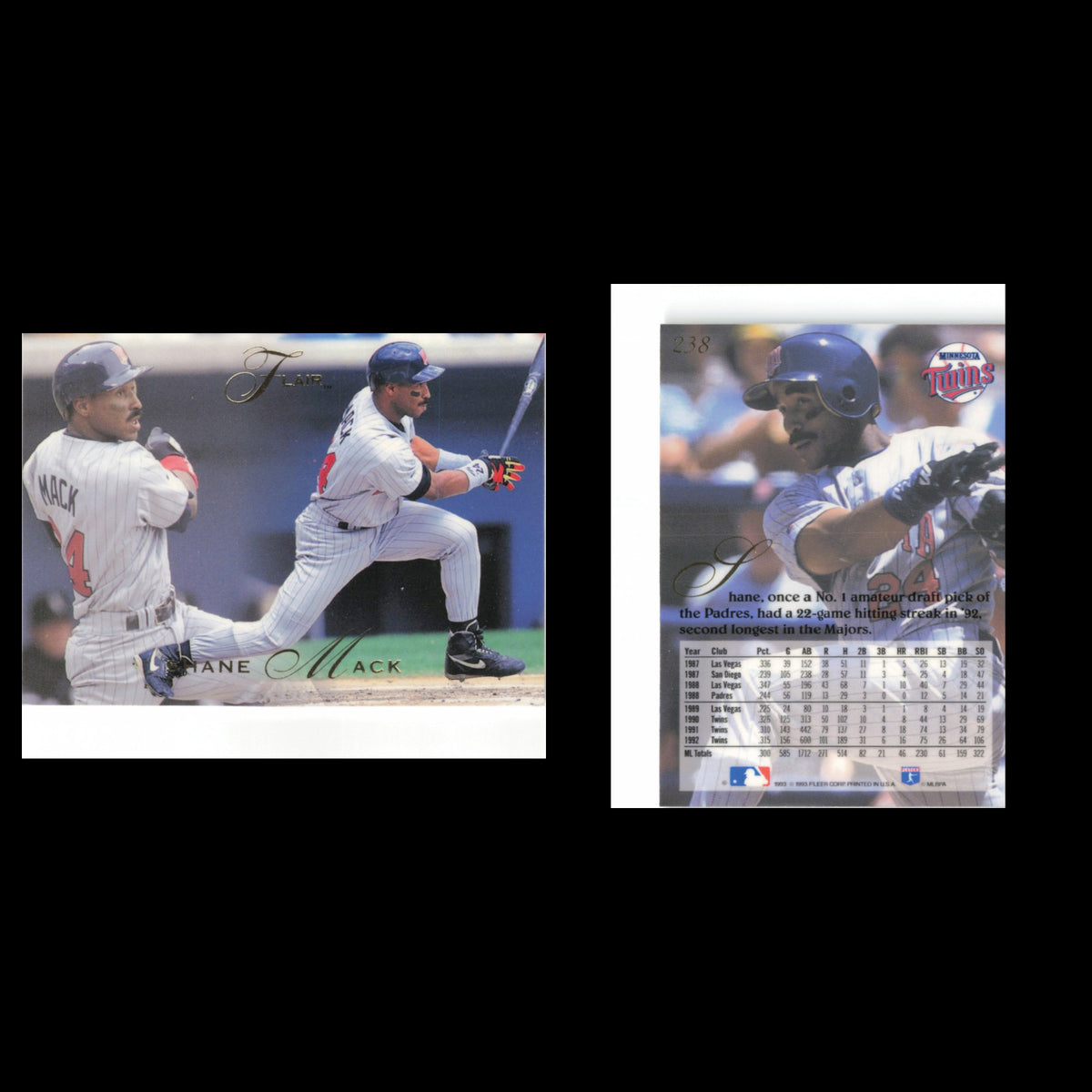 Shane Mack #238 1993 Flair Minnesota Twins Baseball Card MLB NM