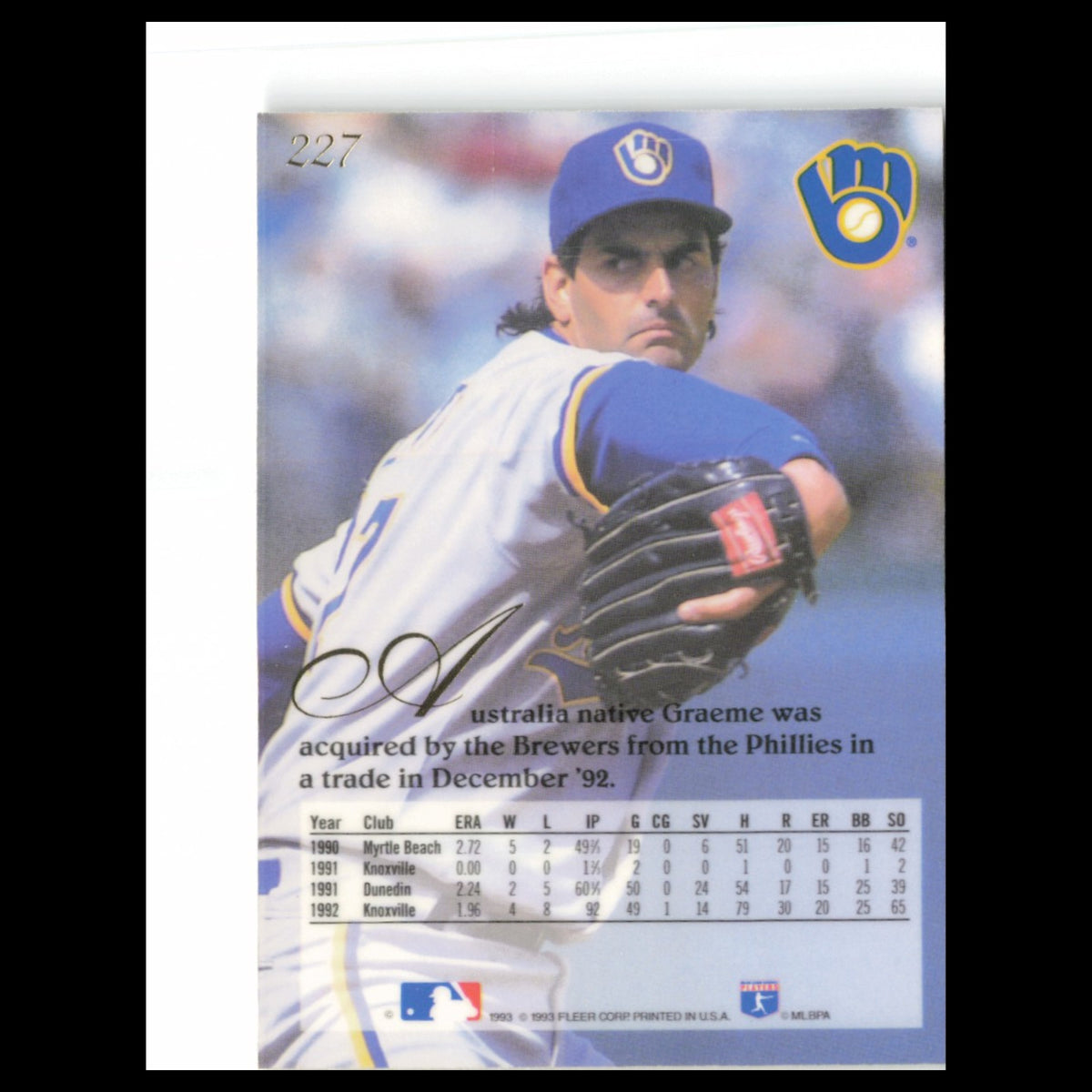 Graeme Llyod #227 1993 Flair Milwaukee Brewers Baseball Card MLB NM