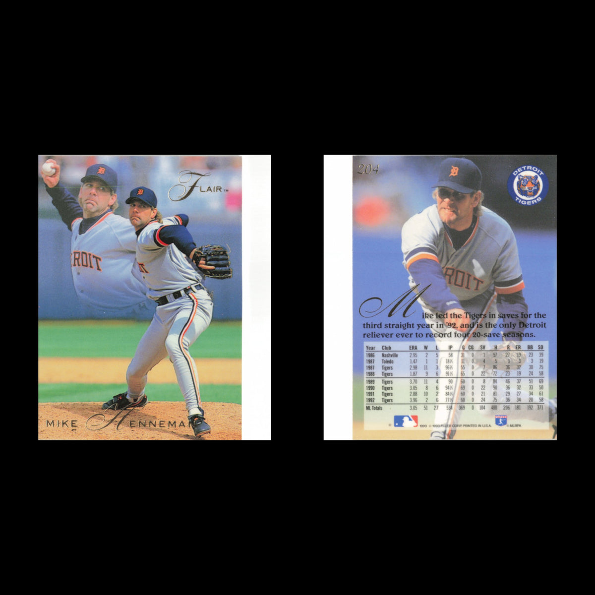 Mike Henneman #204 1993 Flair Detroit Tigers Baseball Card MLB NM