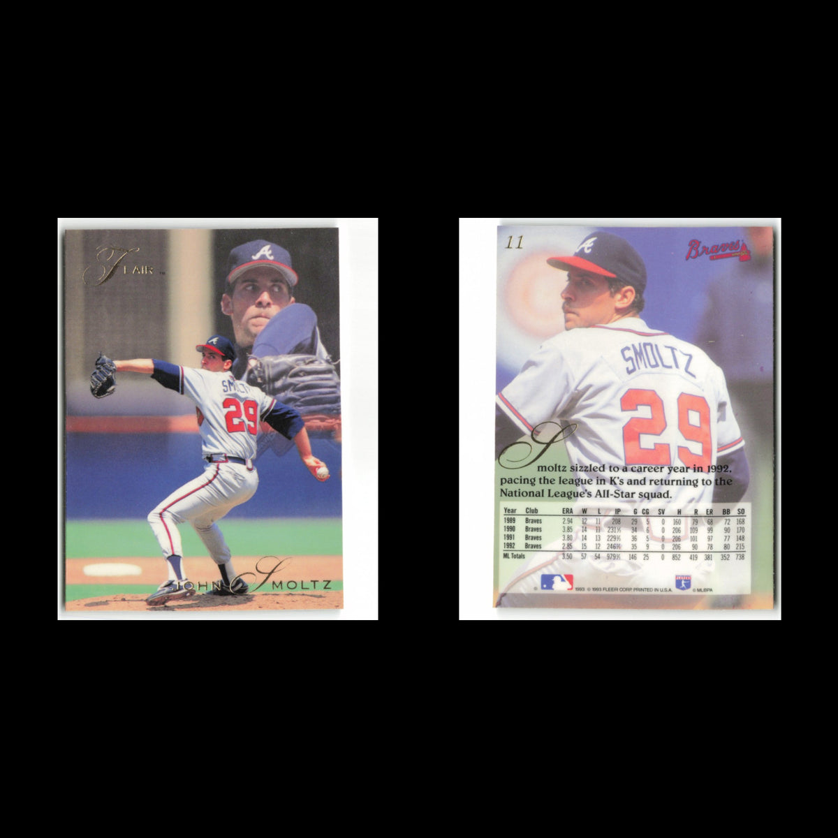 John Smoltz #11 1993 Flair Atlanta Braves Baseball Card MLB NM