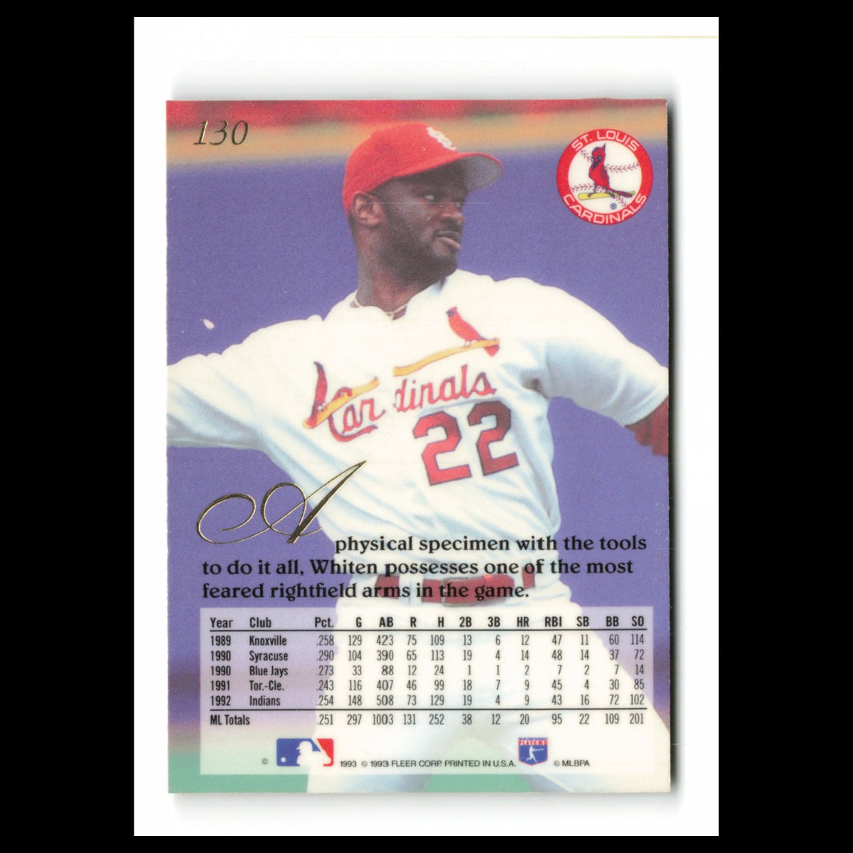 Mark Whiten #130 1993 Flair St. Louis Cardinals Baseball Card MLB NM