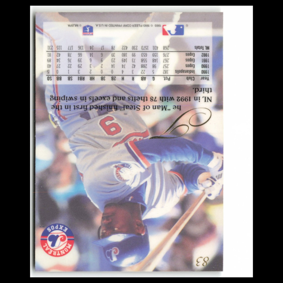 Marquis Grissom #83 1993 Flair Montreal Expos Baseball Card MLB NM