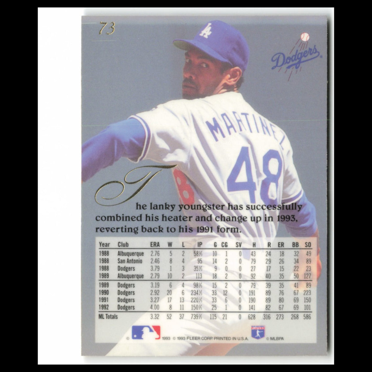 Ramon Martinez #73 1993 Flair Los Angeles Dodgers Baseball Card MLB NM