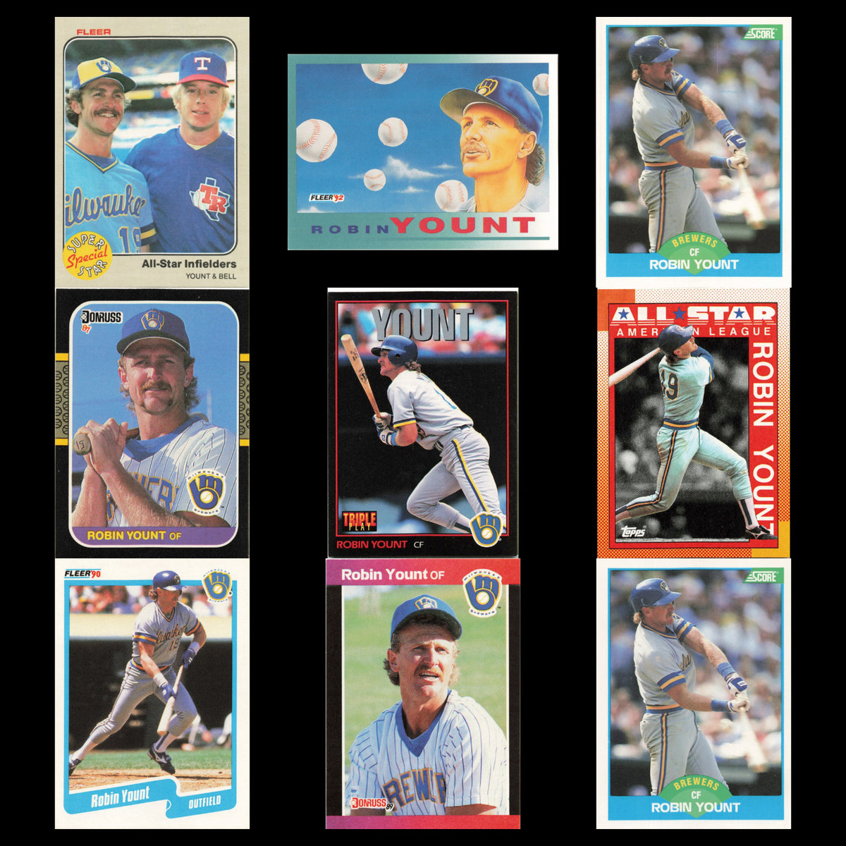 Robin Yount Lot 9 Baseball Cards 1983 Fleer Milwaukee Brewers Set Collection MLB