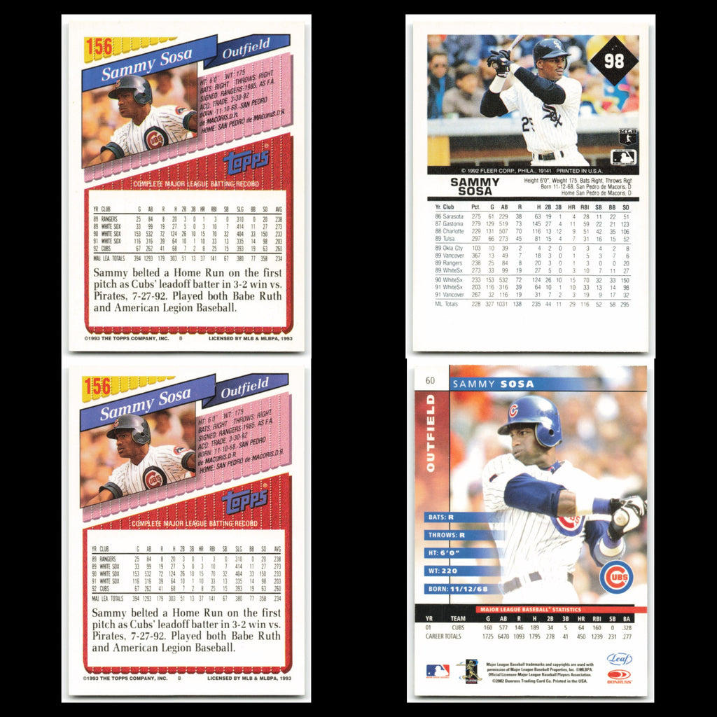 Sammy Sosa Lot 4 Baseball Cards 1993 Topps Chicago Cubs Set Collection MLB NM
