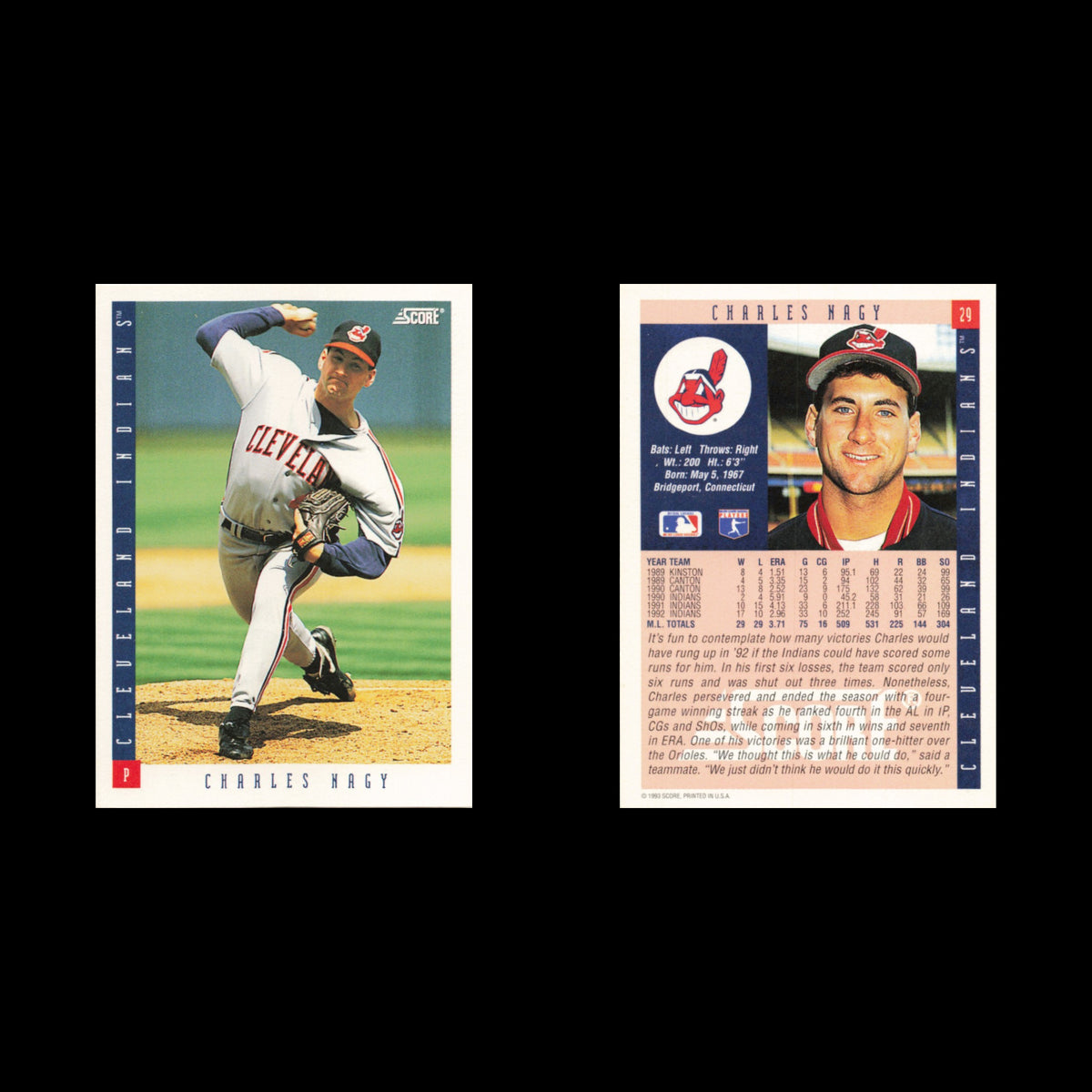 Charles Nagy #29 1993 Score Cleveland Indians Baseball Card MLB NM