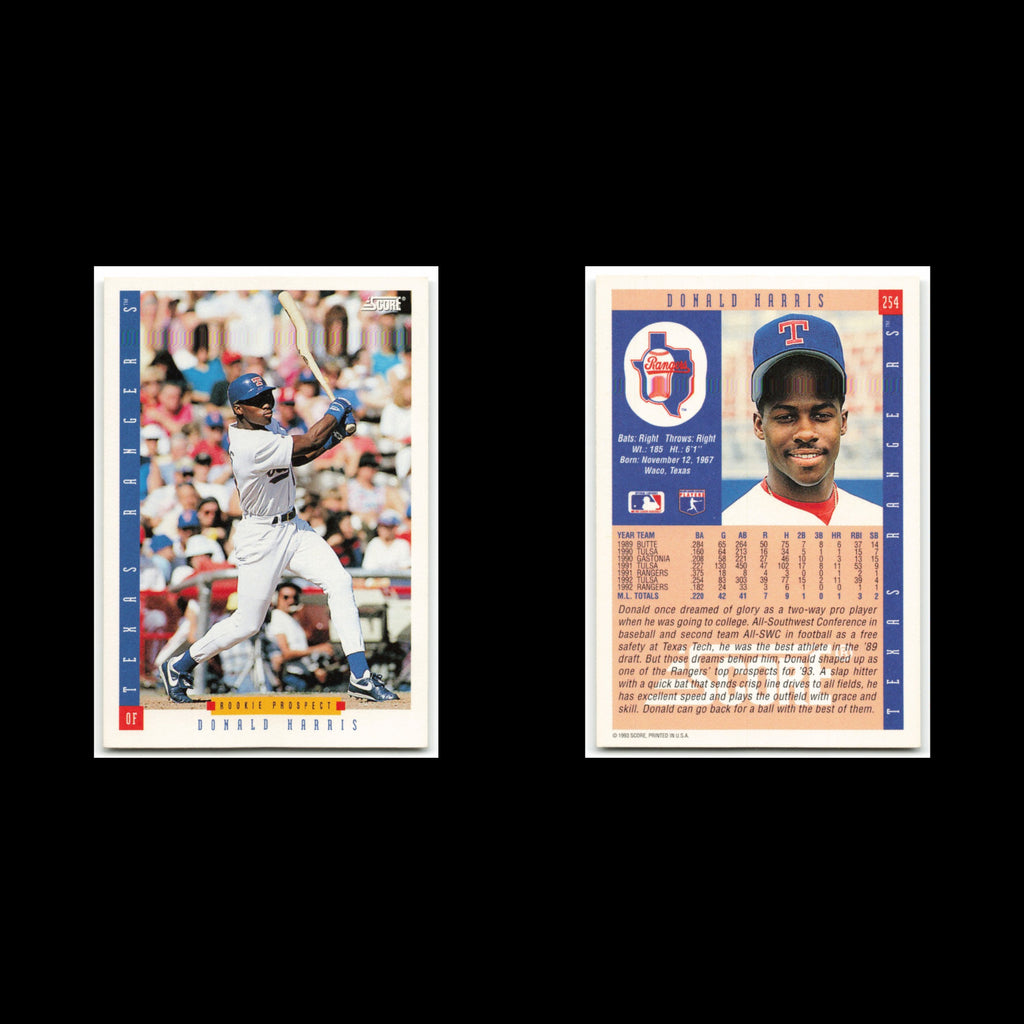Donald Harris Rookie #254 1993 Score Texas Rangers Baseball Card MLB NM