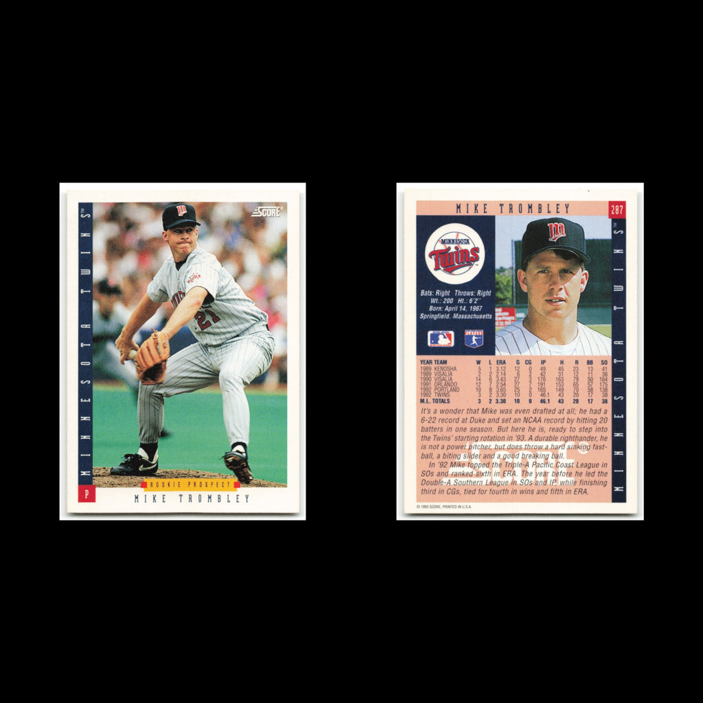 Mike Trombley Rookie #287 1993 Score Minnesota Twins Baseball Card MLB NM
