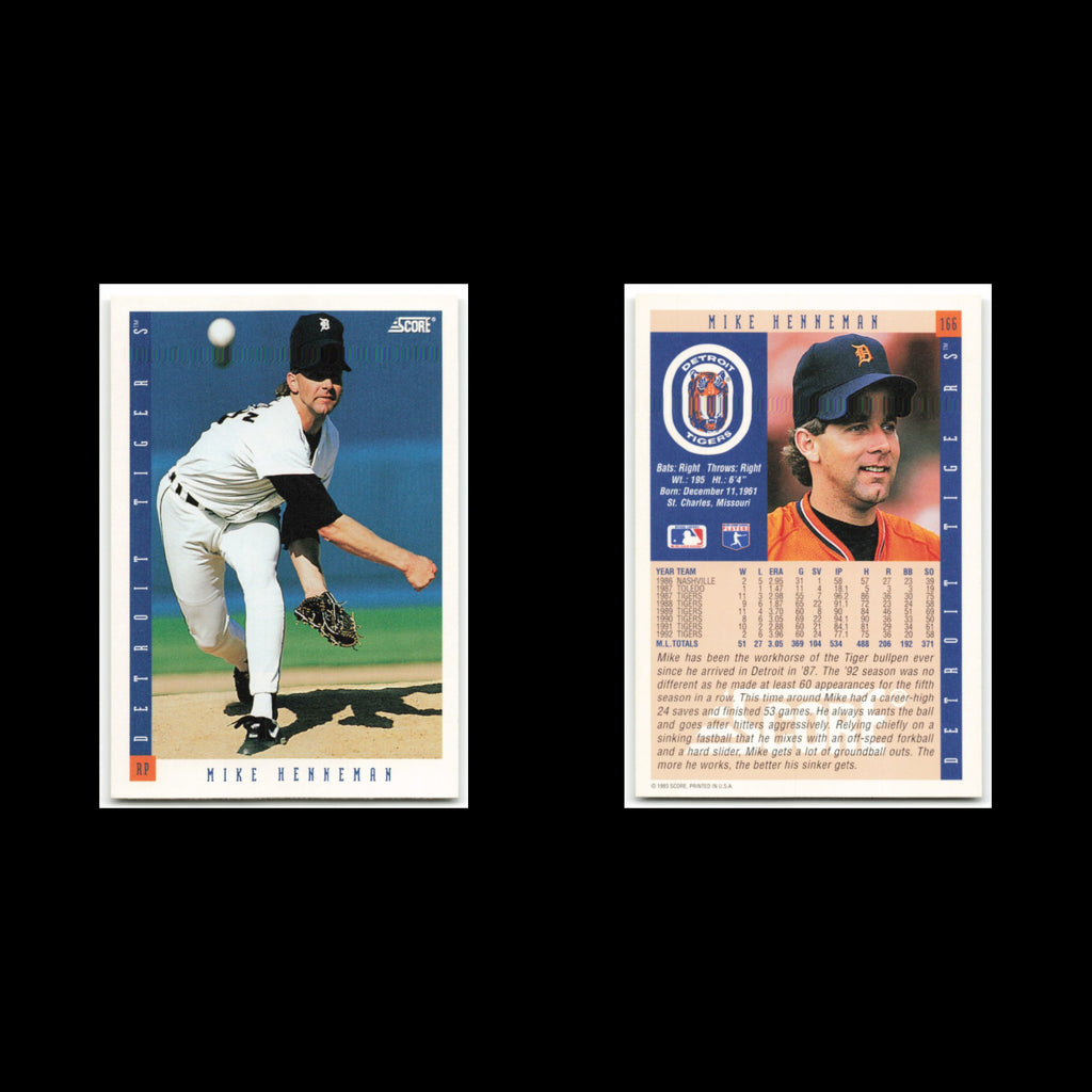 Mike Henneman #166 1993 Score Detroit Tigers Baseball Card MLB NM