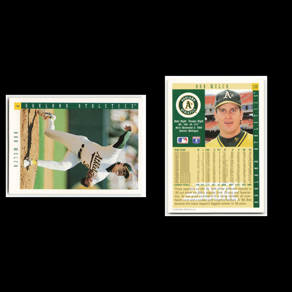 Bob Welch #208 1993 Score Oakland Athletics Baseball Card MLB NM