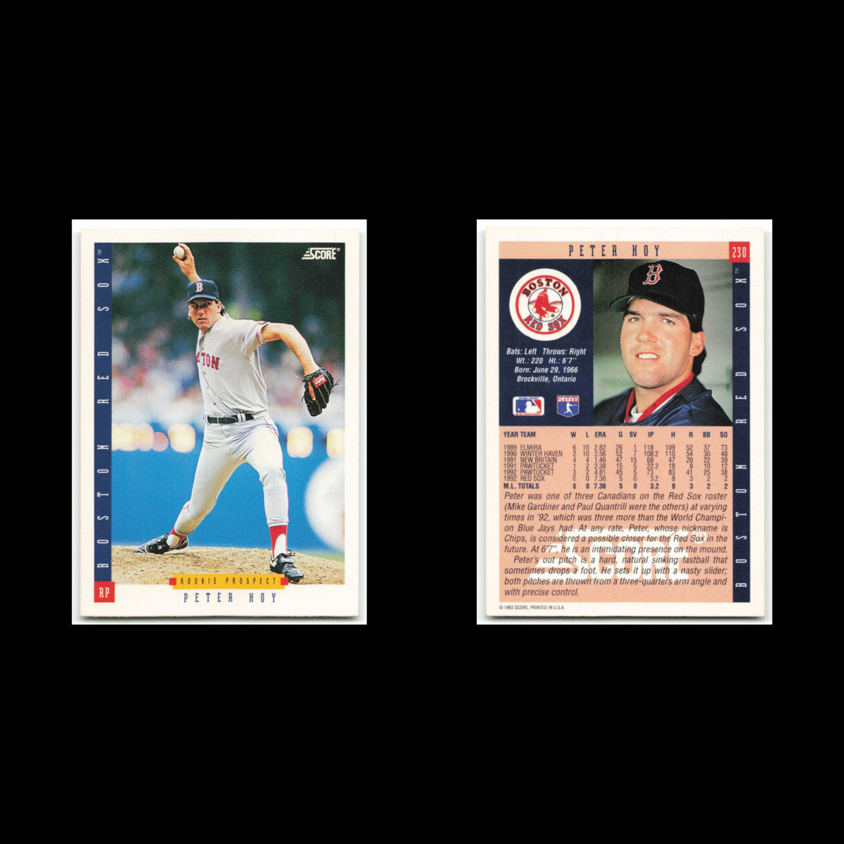 Peter Hoy Rookie #230 1993 Score Boston Red Sox Baseball Card MLB NM