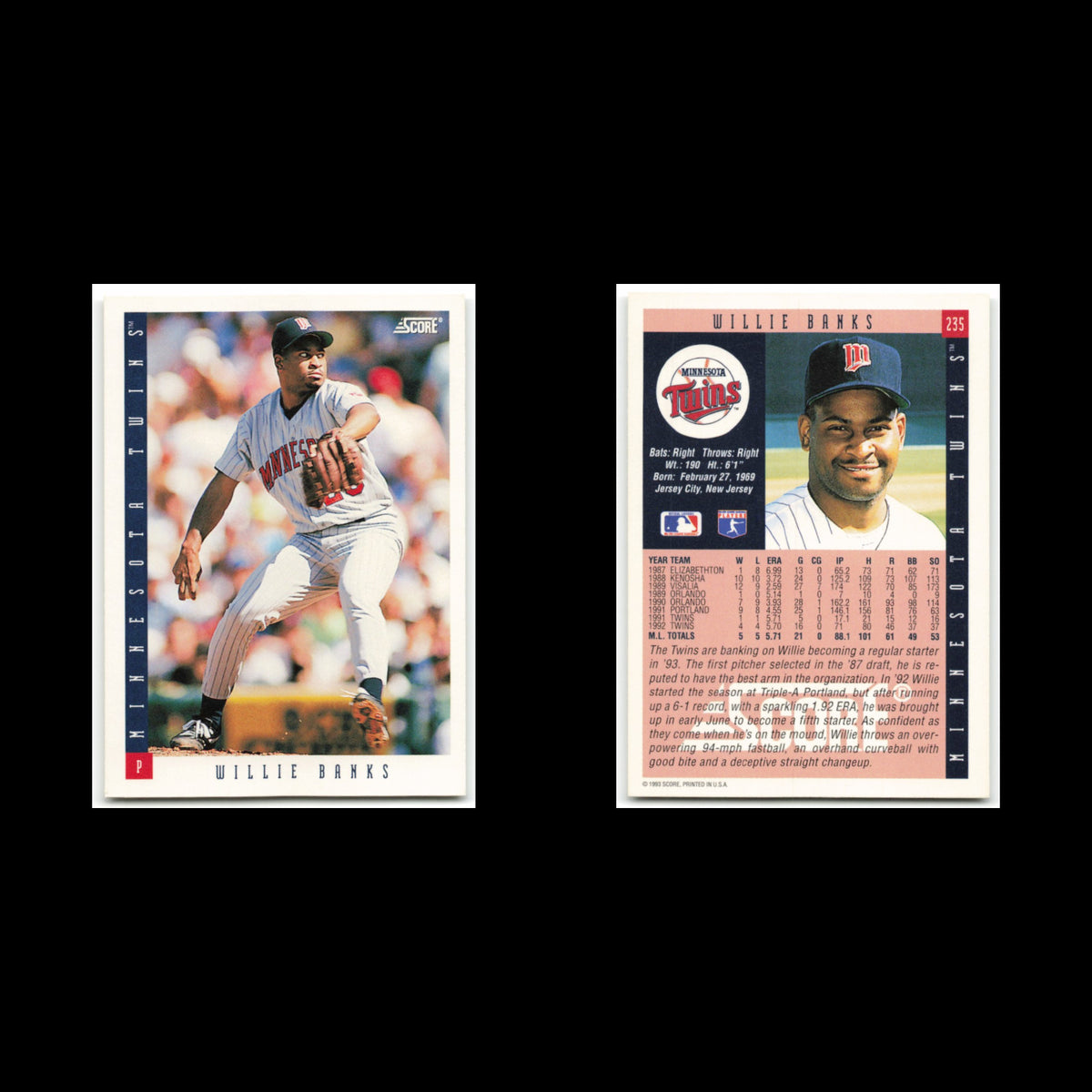 Willie Banks Rookie #235 1993 Score Minnesota Twins Baseball Card MLB NM