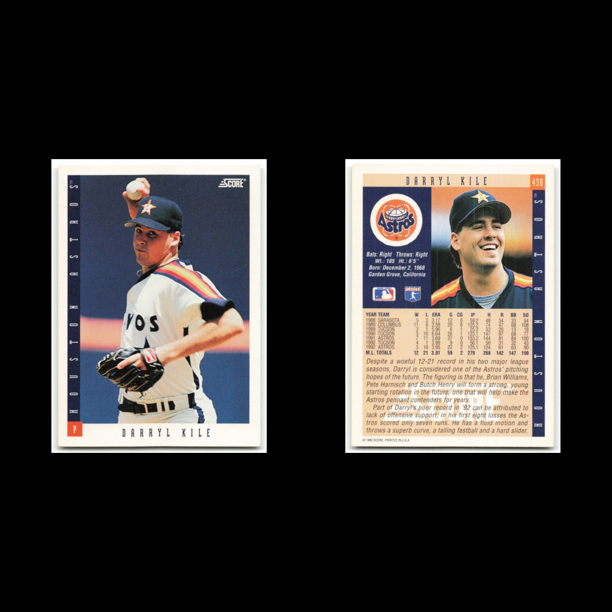 Darryl Kile #430 1993 Score Houston Astros Baseball Card MLB NM