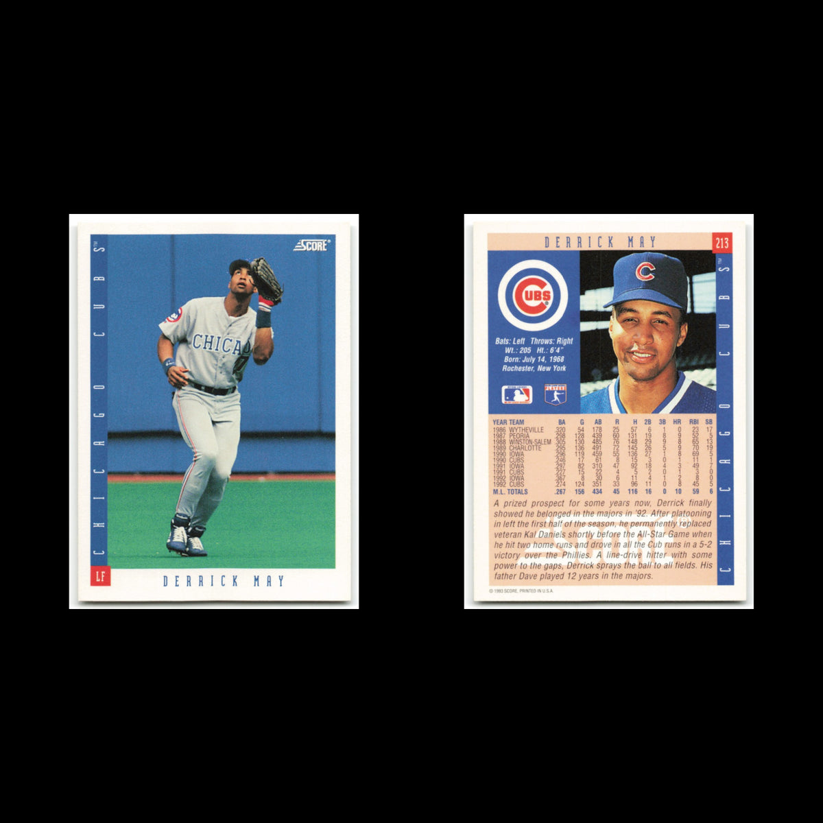 Derrick May #213 1993 Score Chicago Cubs Baseball Card MLB NM