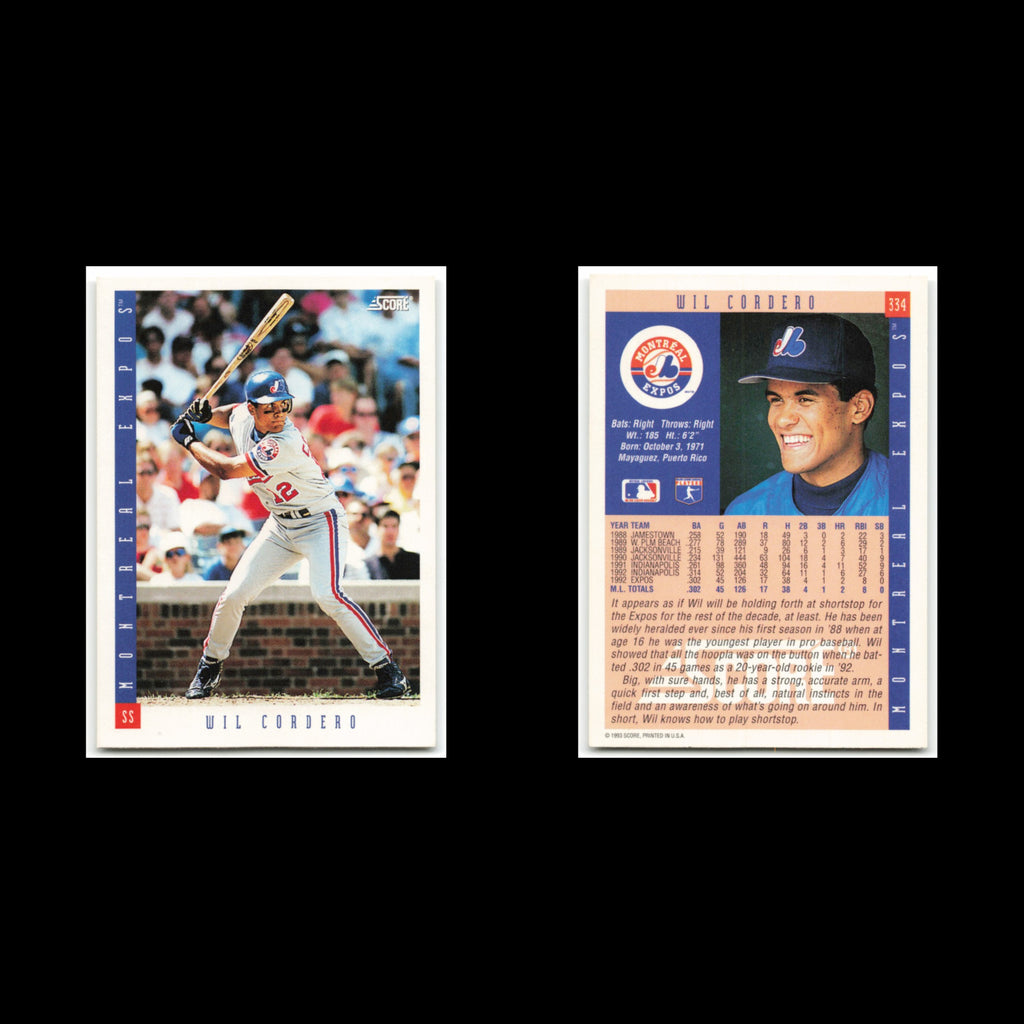Wil Cordero Rookie #334 1993 Score Montreal Expos Baseball Card MLB NM