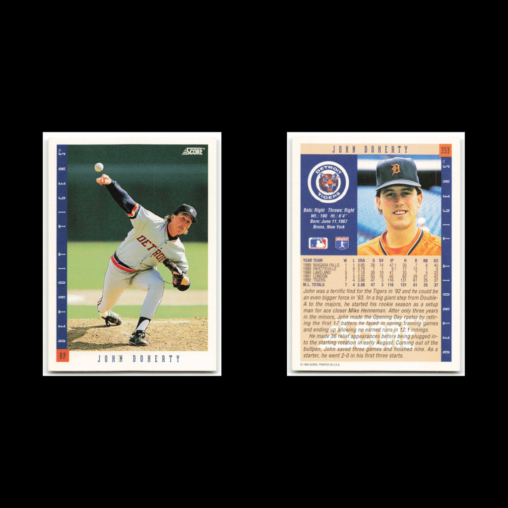 John Doherty Rookie #353 1993 Score Detroit Tigers Baseball Card MLB NM