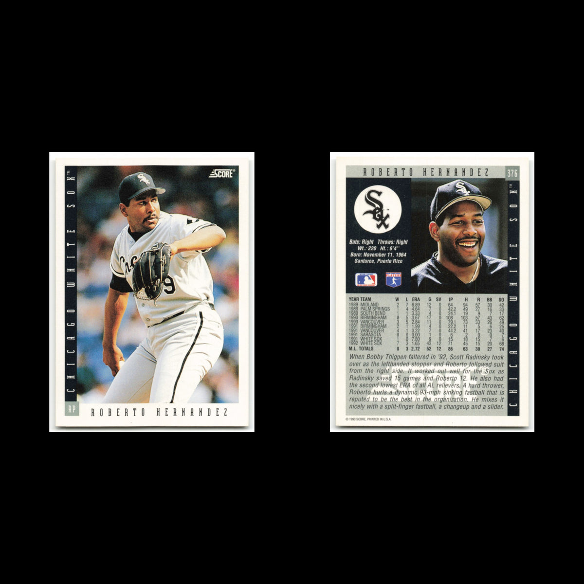 Roberto Hernandez #376 1993 Score Chicago White Sox Baseball Card MLB NM