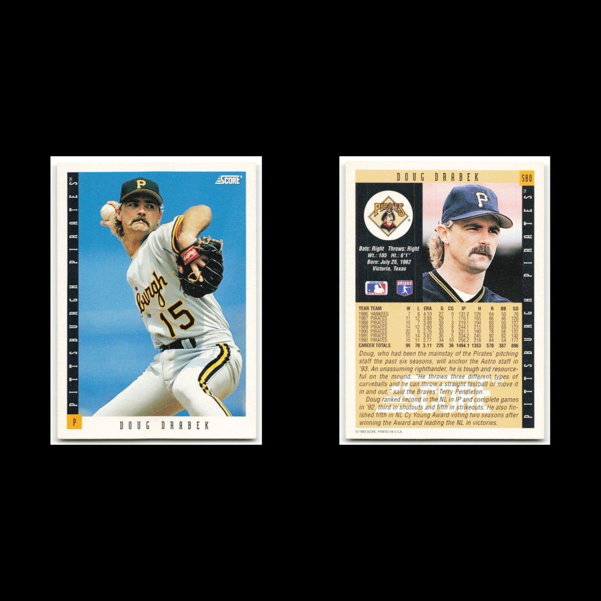 Doug Drabek #580 1993 Score Pittsburgh Pirates Baseball Card MLB NM